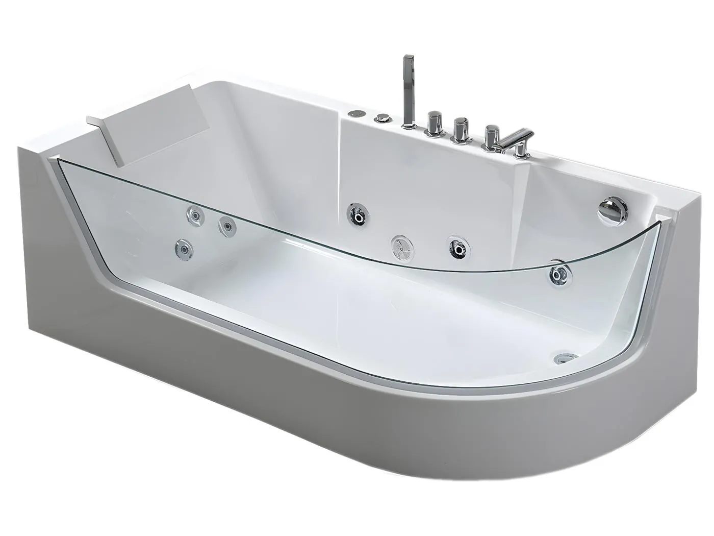 Whirlpoolbadewanne 170 x 80 cm weiß mit Frontglas 6 Düsen - Lotus