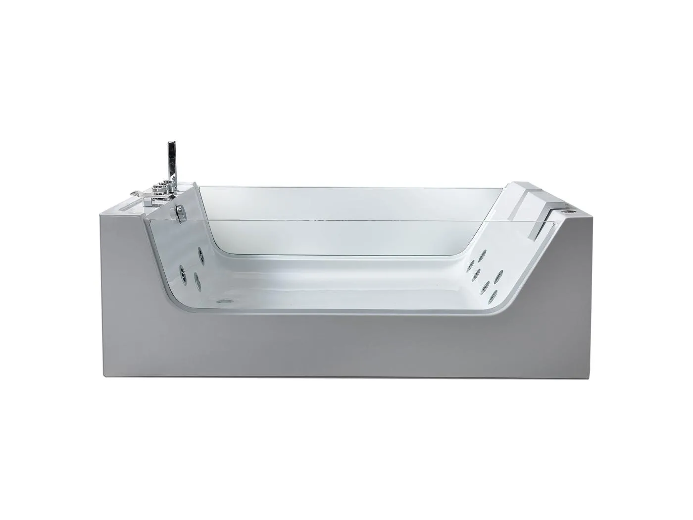 Whirlpoolbadewanne 170 x 120 cm weiß mit Frontglas 8 Düsen - Gemma