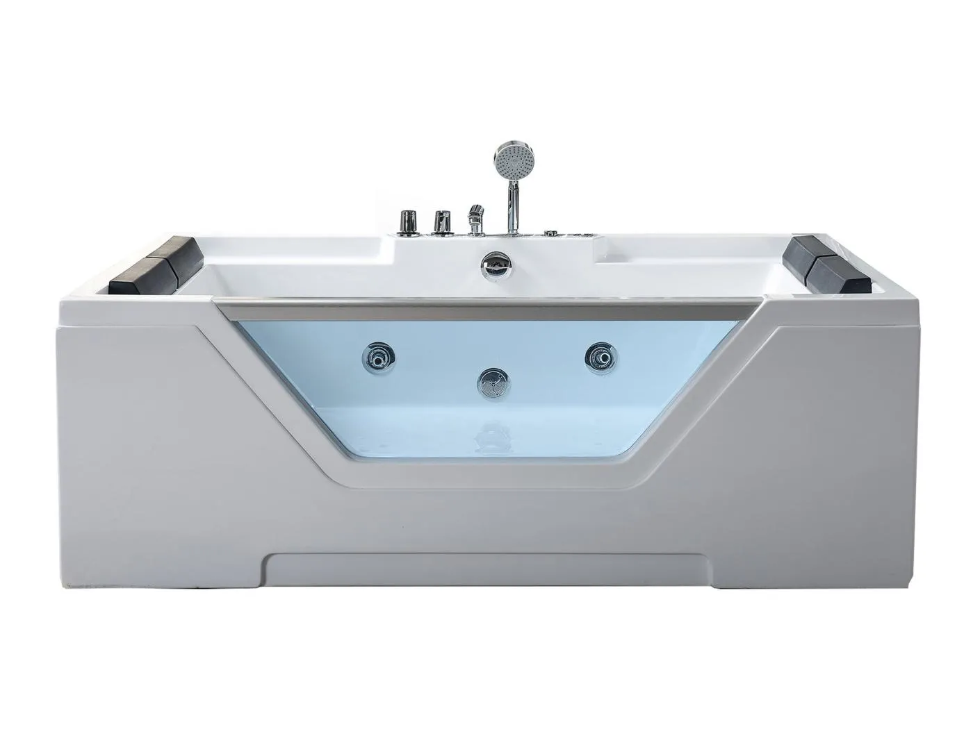 Whirlpoolbadewanne 170 x 120 cm weiß mit Frontglas 8 Düsen - Amber