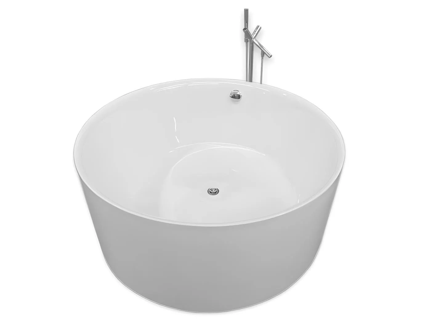 Weiße freistehende Badewanne, Durchmesser 134 x 60 cm + Säulenhahn – Mercy