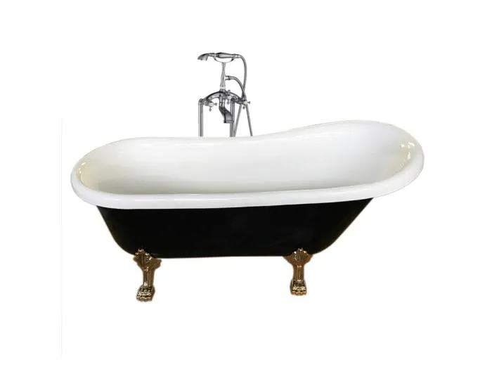 Vintage schwarze freistehende Badewanne 170 x 80 cm mit goldenen Füßen mit Wasserhahn – Marigold Noir