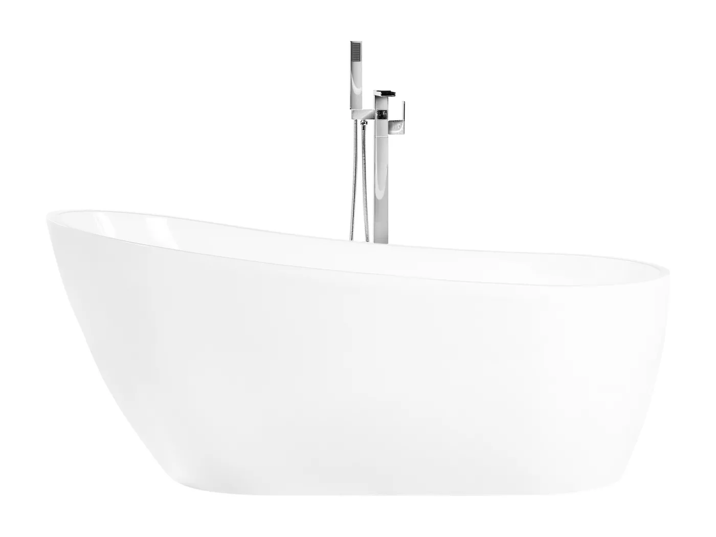 Schlichte Acryl Badewanne oval freistehend weiß mit Überlauf 170 x 78 cm Solarte