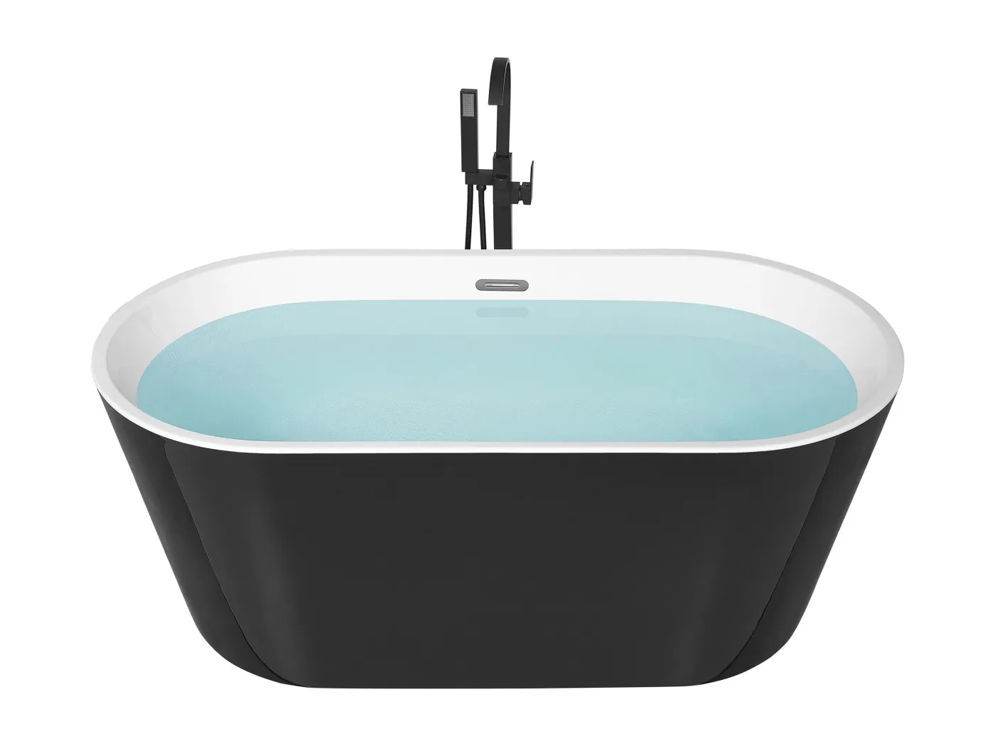 Acryl Badewanne oval freistehend schwarz-weiß mit Überlauf 170 x 72 cm Havana