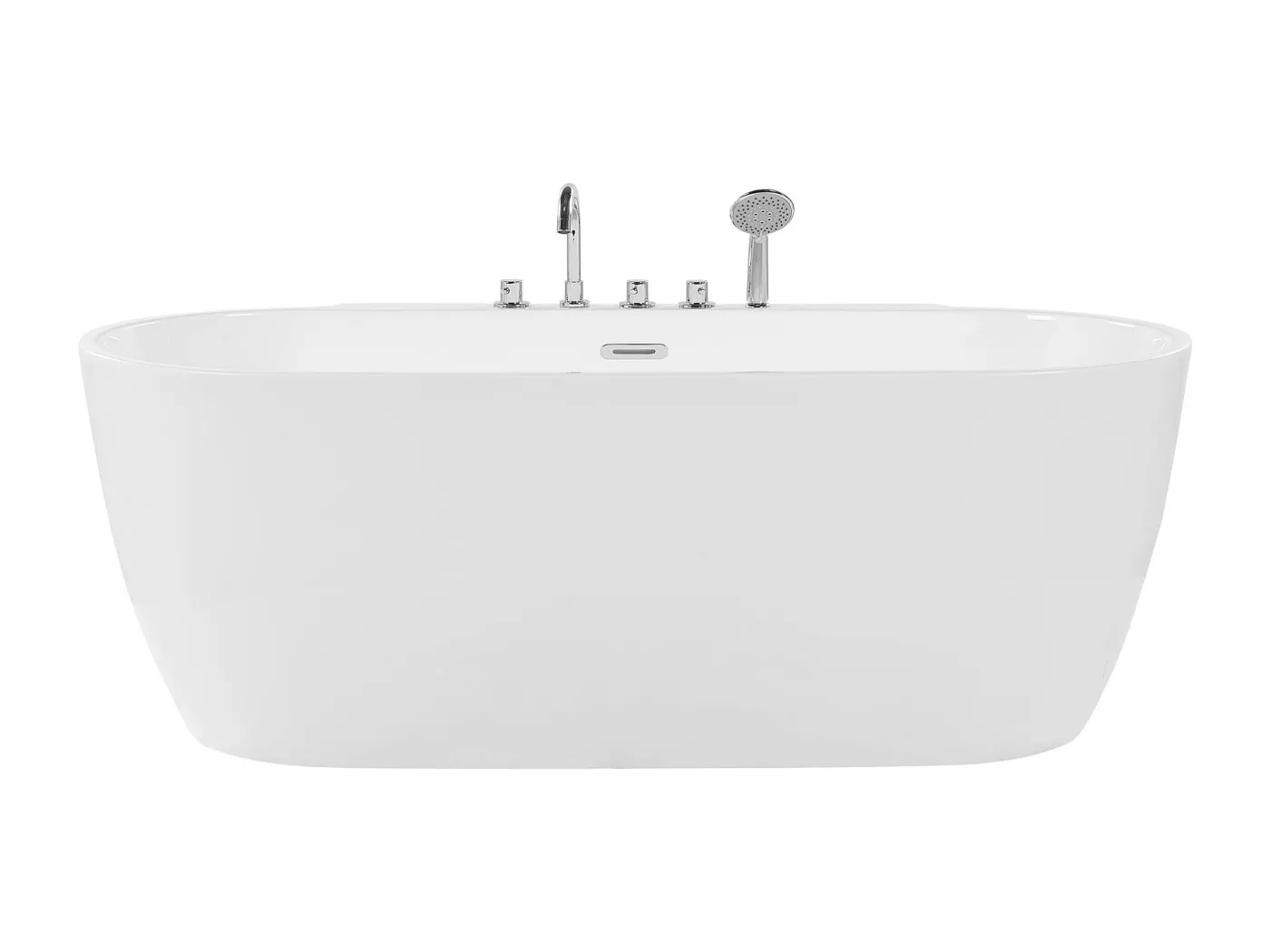 Acryl Badewanne oval freistehend weiß mit Armatur Überlauf 170 x 80 cm Rotso