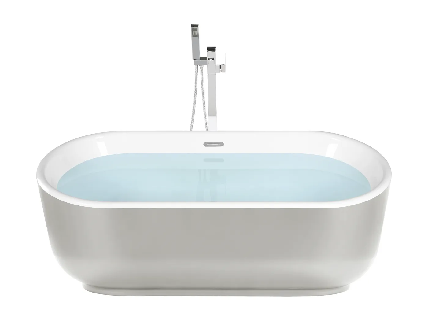 Moderne Acryl Badewanne oval freistehend silber mit Überlauf 170 x 80 cm Pinel