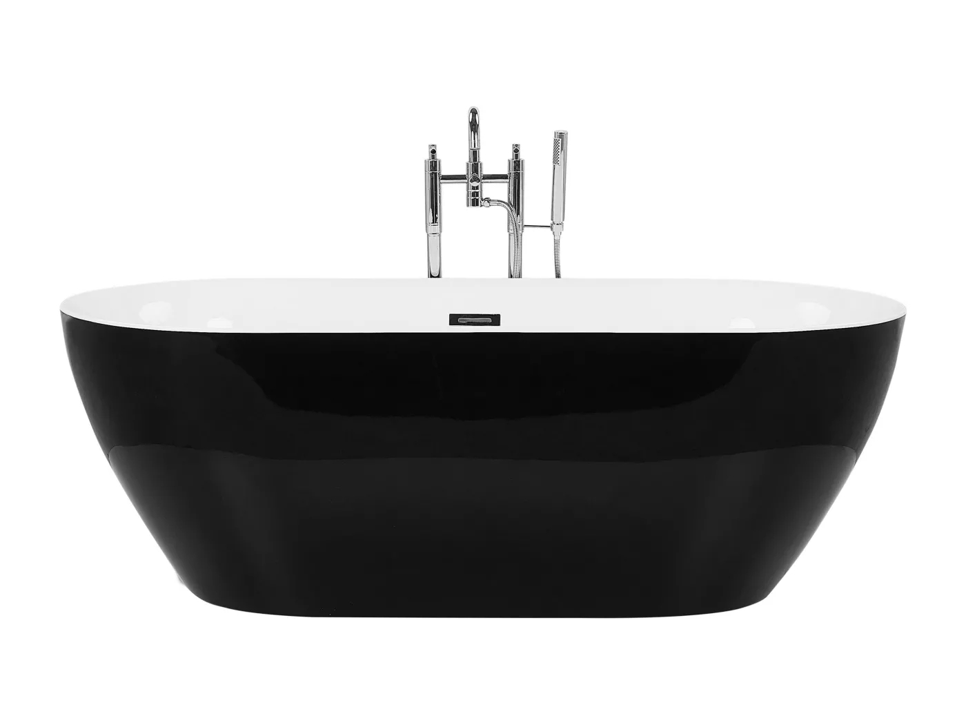 Stilvolle Acryl Badewanne oval freistehend schwarz mit Überlauf 170x80cm Carrera