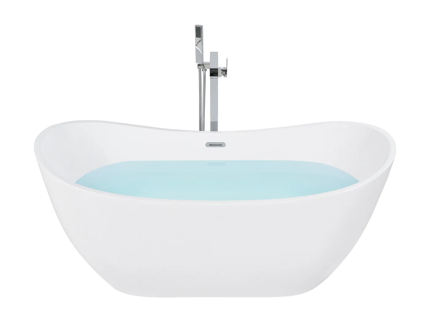 Stilvolle Acryl Badewanne oval freistehend weiß mit Überlauf 170 x 77 cm Antiqua