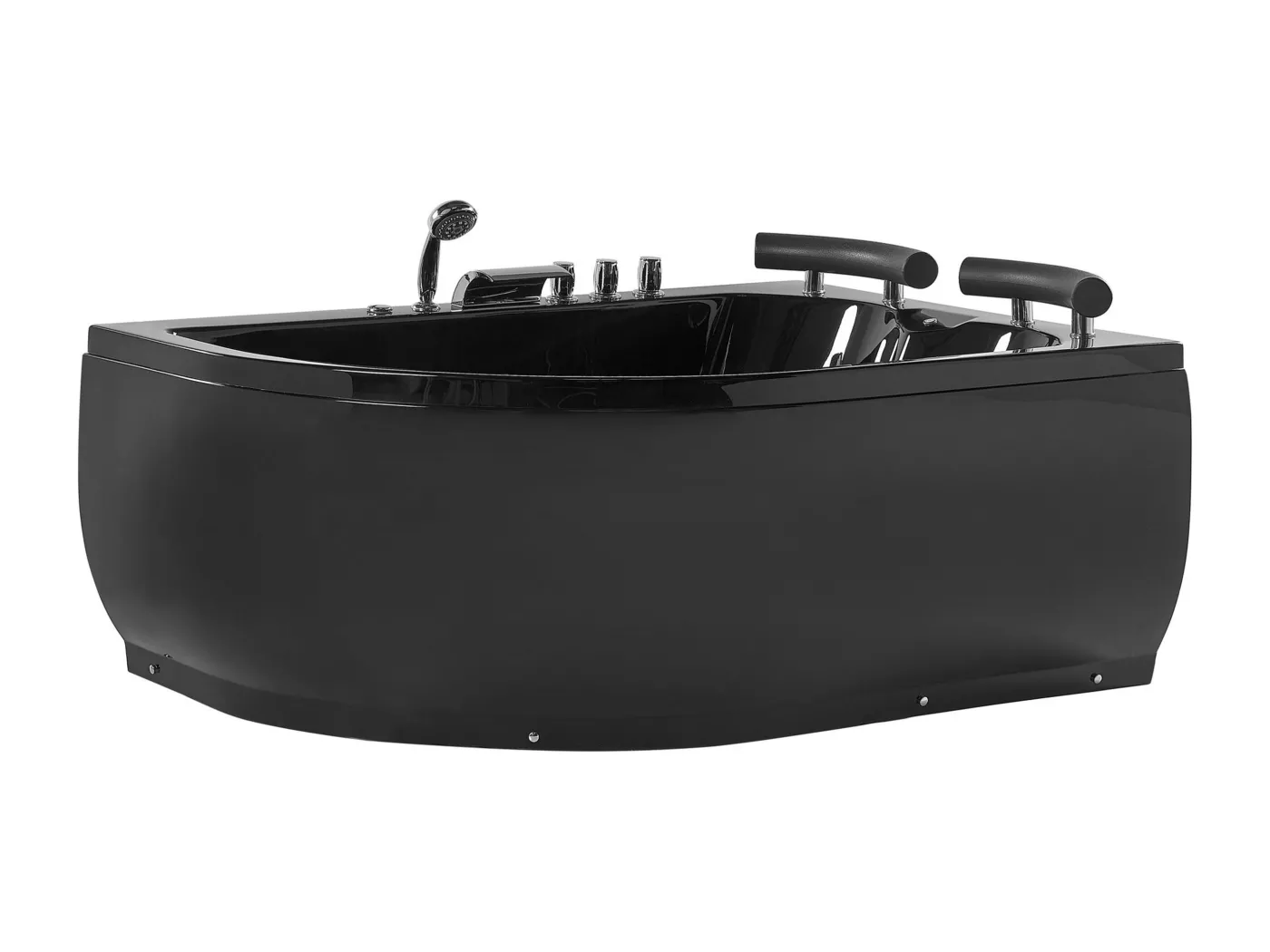 Whirlpool Badewanne Eckmodell mit LED PARADISO linksseitig 158 x 113 cm Schwarz