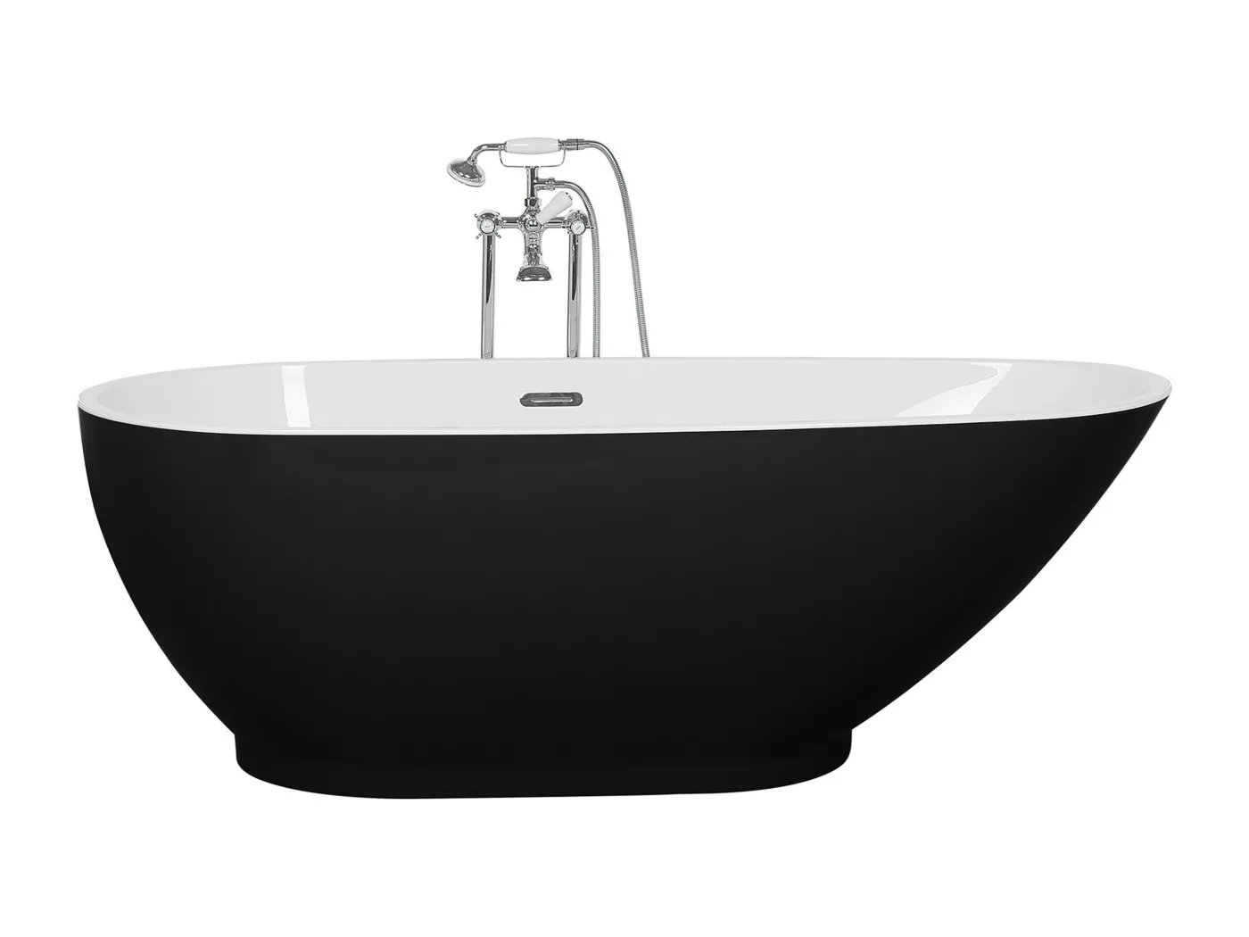 Stilvolle Acryl Badewanne oval freistehend schwarz mit Überlauf 170x80 cm Guiana