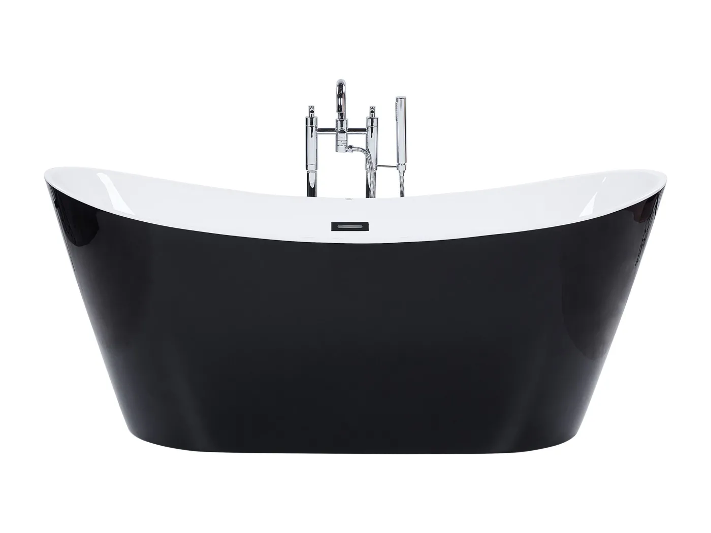 Edle Acryl Badewanne oval freistehend schwarz mit Überlauf 160 x 76 cm Antiqua