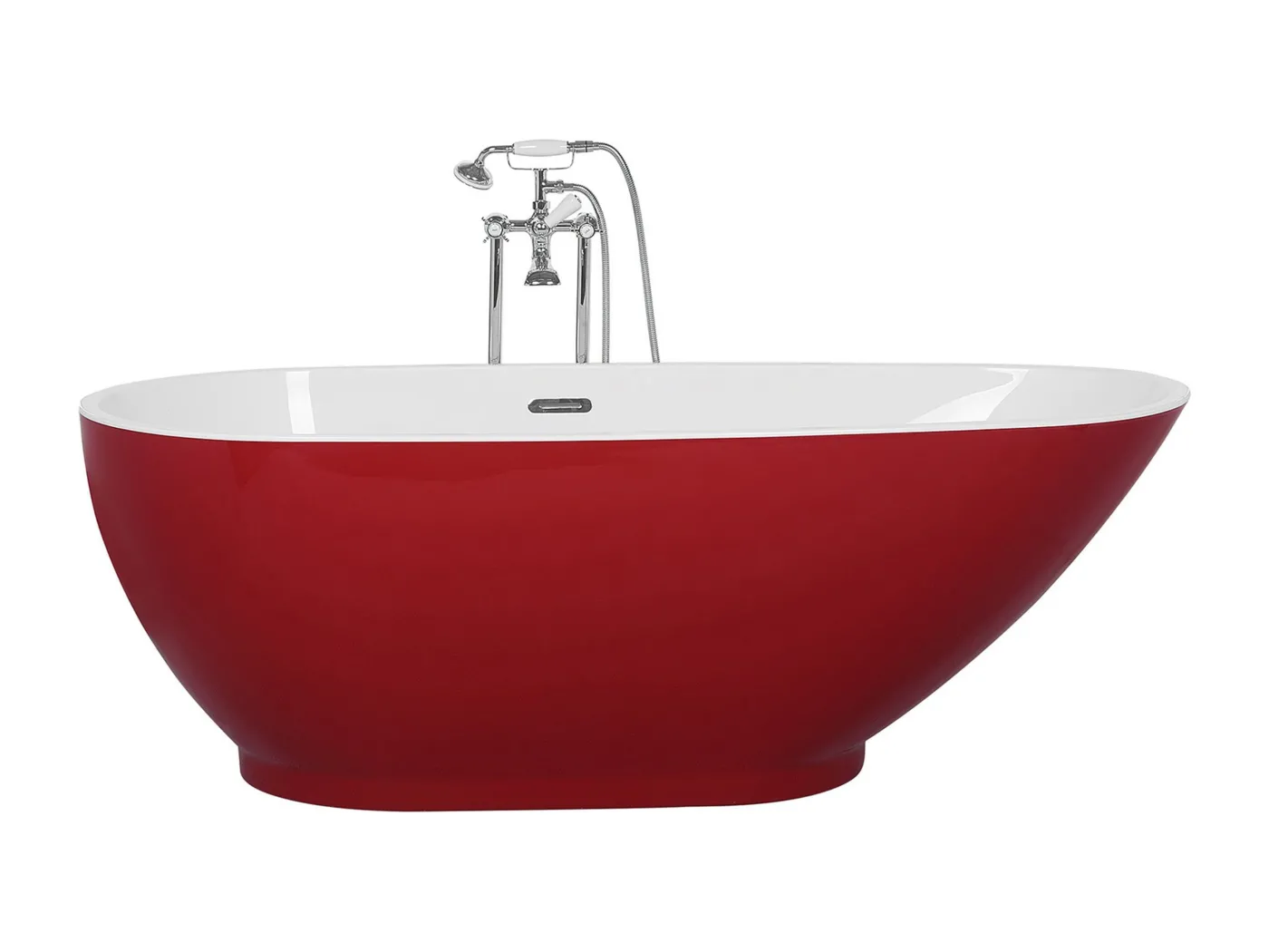 Stilvolle Acryl Badewanne oval freistehend rot mit Überlauf 170 x 80 cm Guiana
