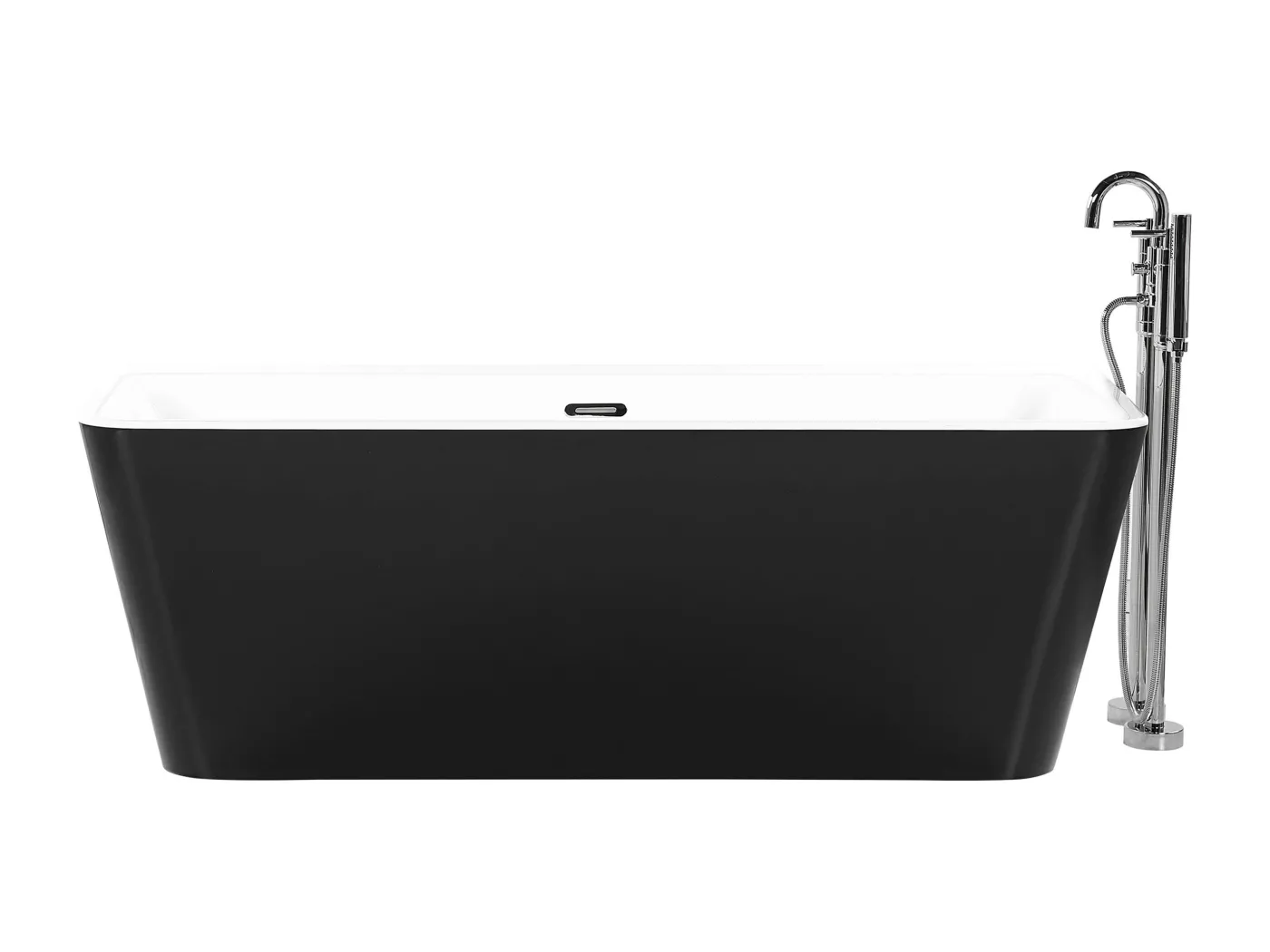 Acryl Badewanne rechteckig wandstehend schwarz mit Überlauf 170 x 80 cm Hassel