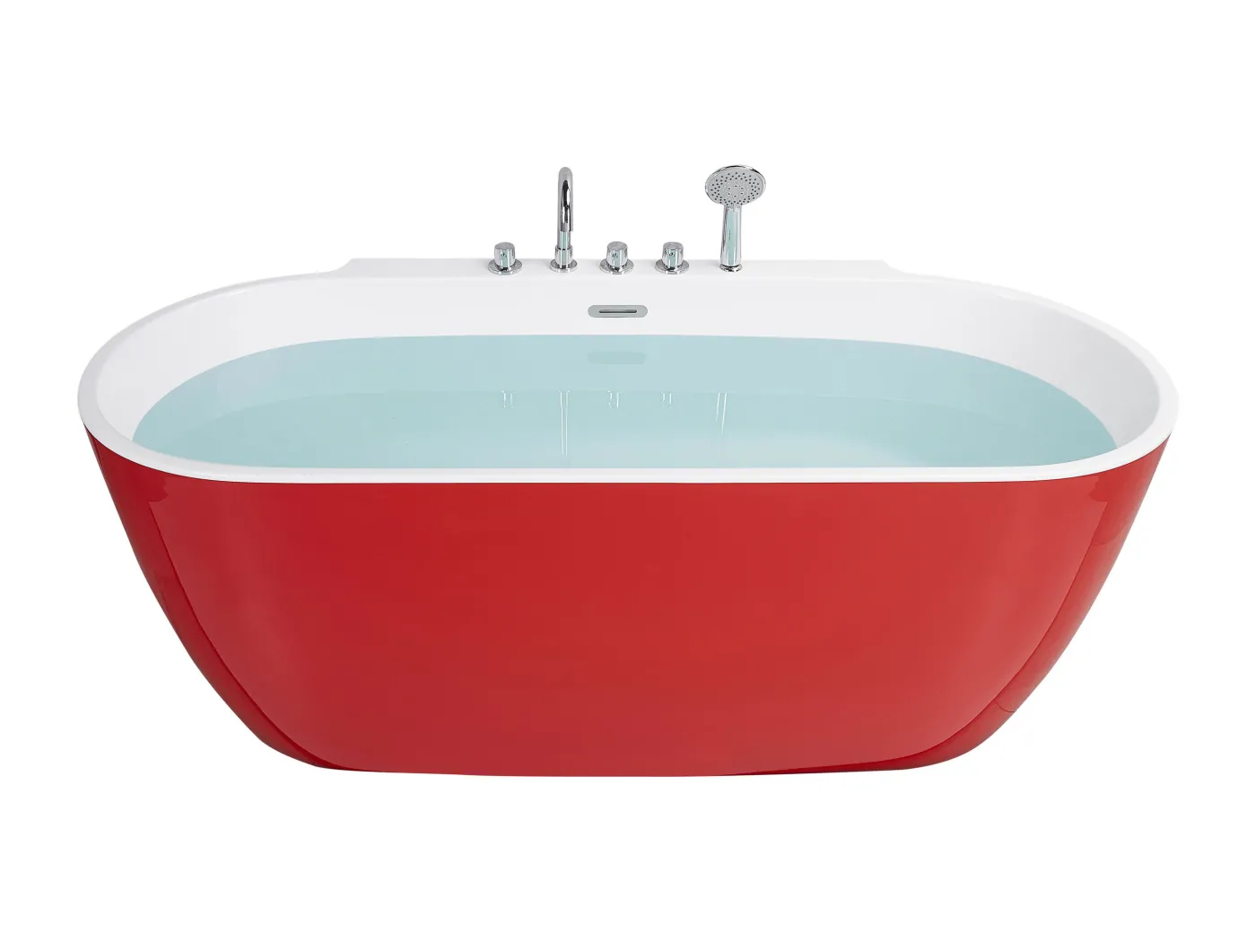 Acryl Badewanne oval freistehend rot mit Armatur Überlauf 170 x 80 cm Rotso