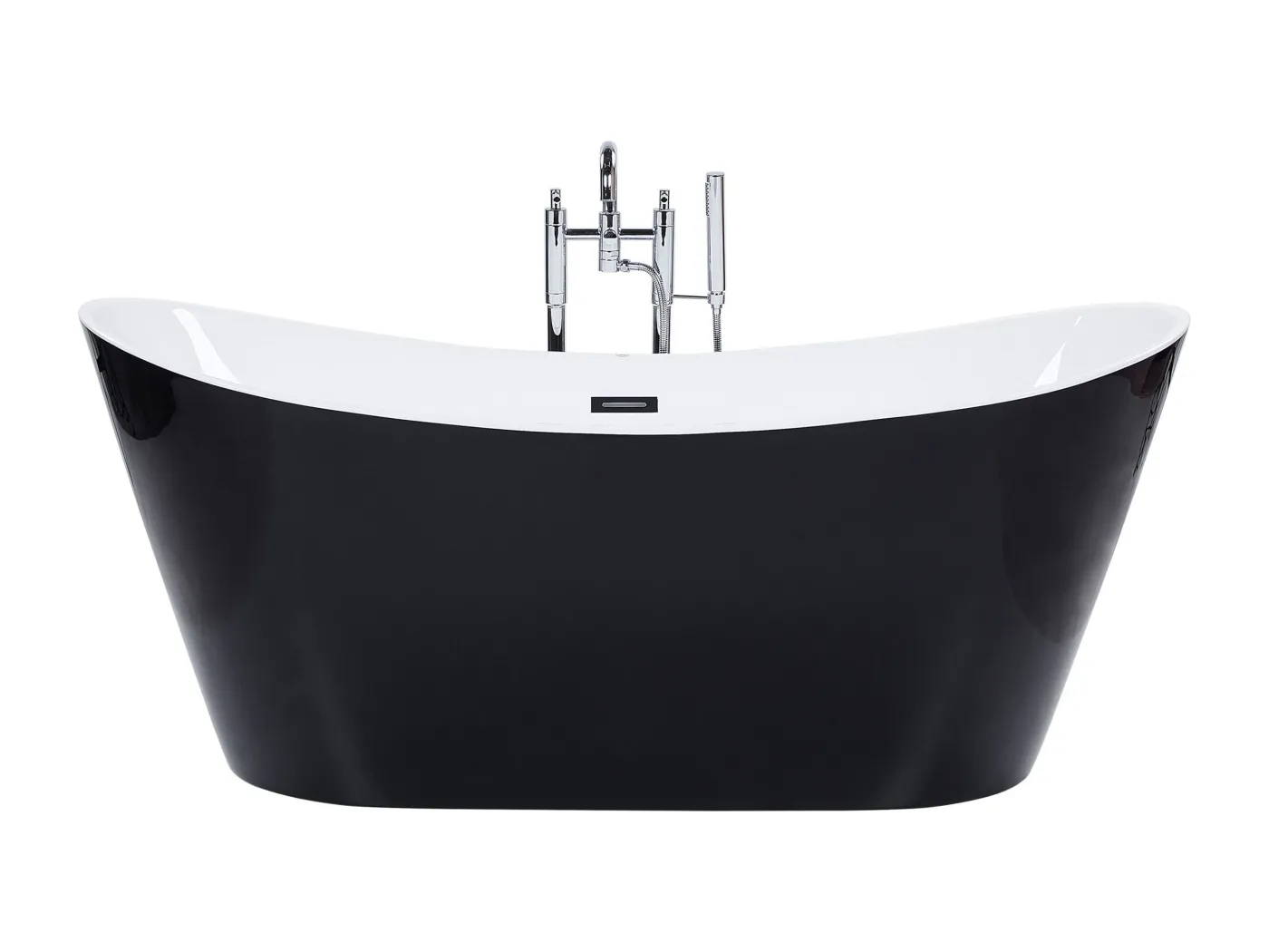 Edle Acryl Badewanne oval freistehend schwarz mit Überlauf 150 x 75 cm Antiqua