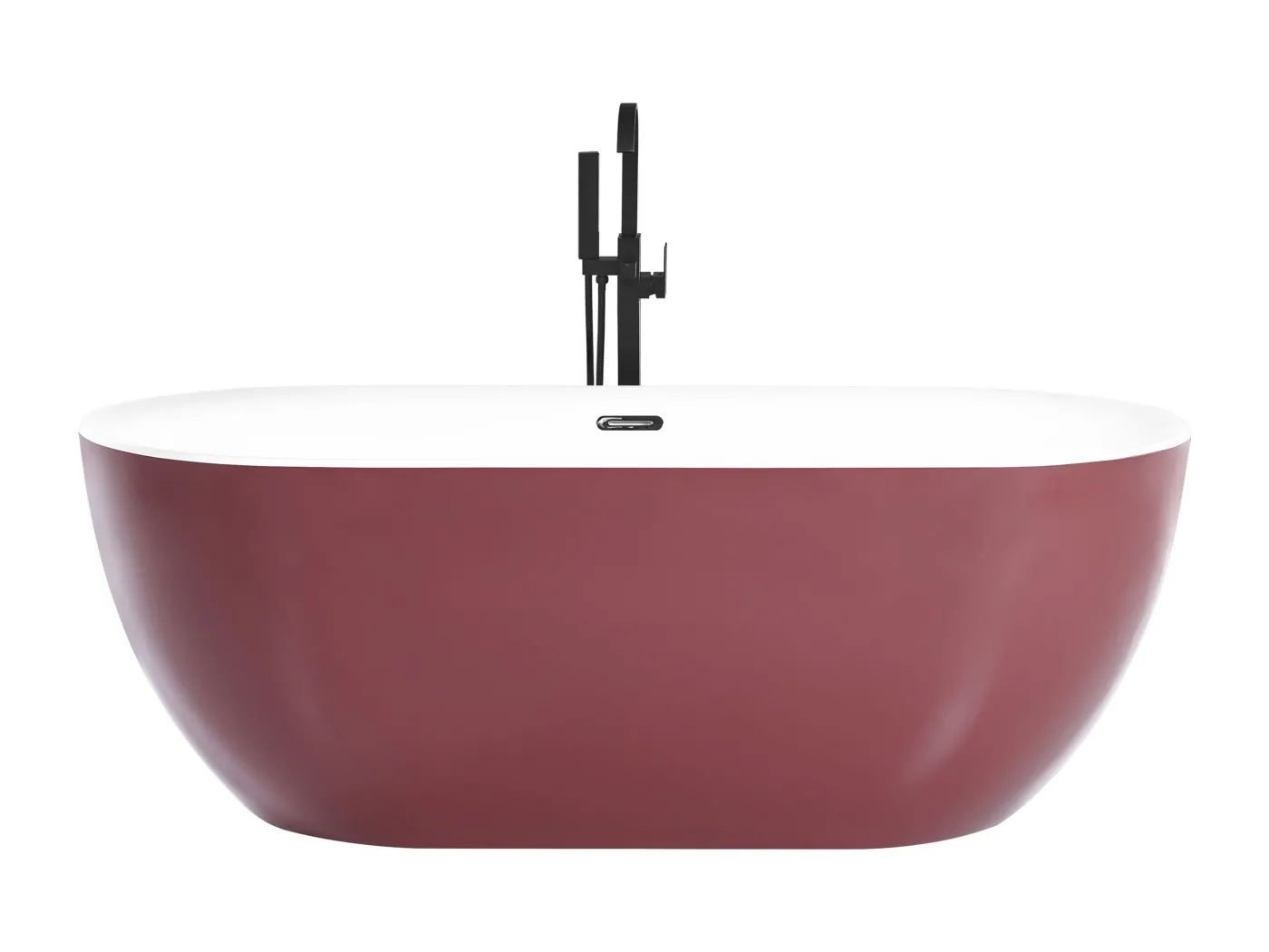 Stilvolle Acryl Badewanne oval freistehend rot mit Überlauf 170 x 80 cm Carrera
