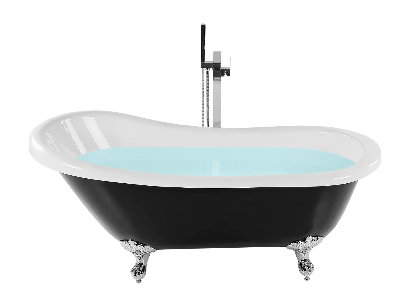 Retro Badewanne schwarz oval freistehend 153 x 77 cm Löwenfußen in silber Cayman