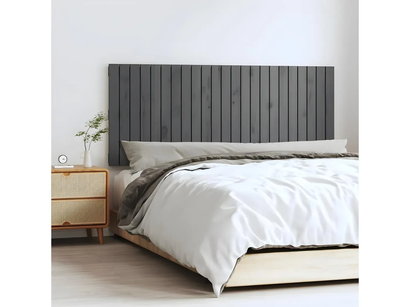 Wand-Kopfteil für Bett | Bett-Kopfteil Grau 147x3x60 cm Massivholz Kiefer -MN717165