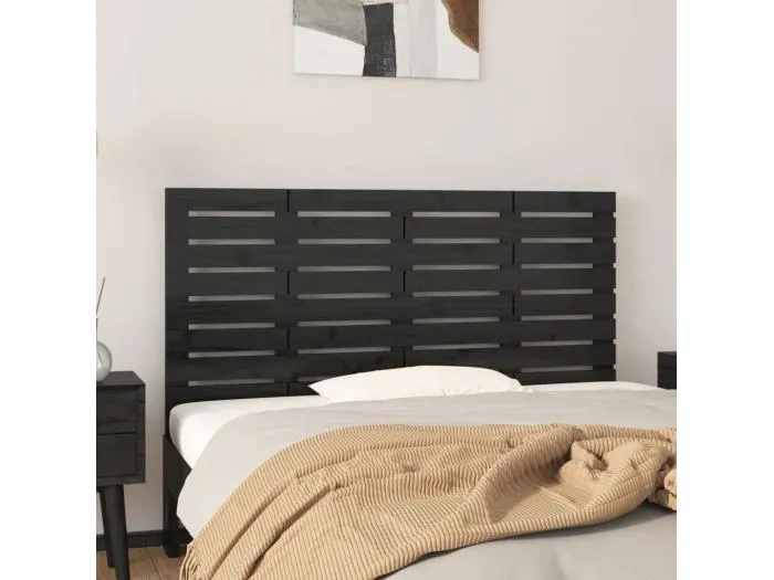 Wand-Kopfteil für Bett | Bett-Kopfteil Schwarz 126x3x63 cm Massivholz Kiefer -MN420150