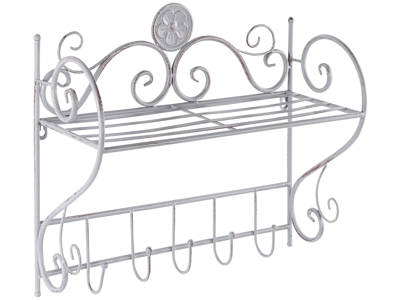 Retro Bad Wandregal aus Metall Antik Optik grau mit 1 Ablage u. 5 Haken Osorno