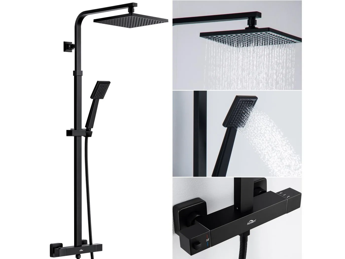 Thermostatische Duschsäule, schwarze höhenverstellbare Duschsäule, Duschsäule mit Mischer, Duschmischer für Badezimmer