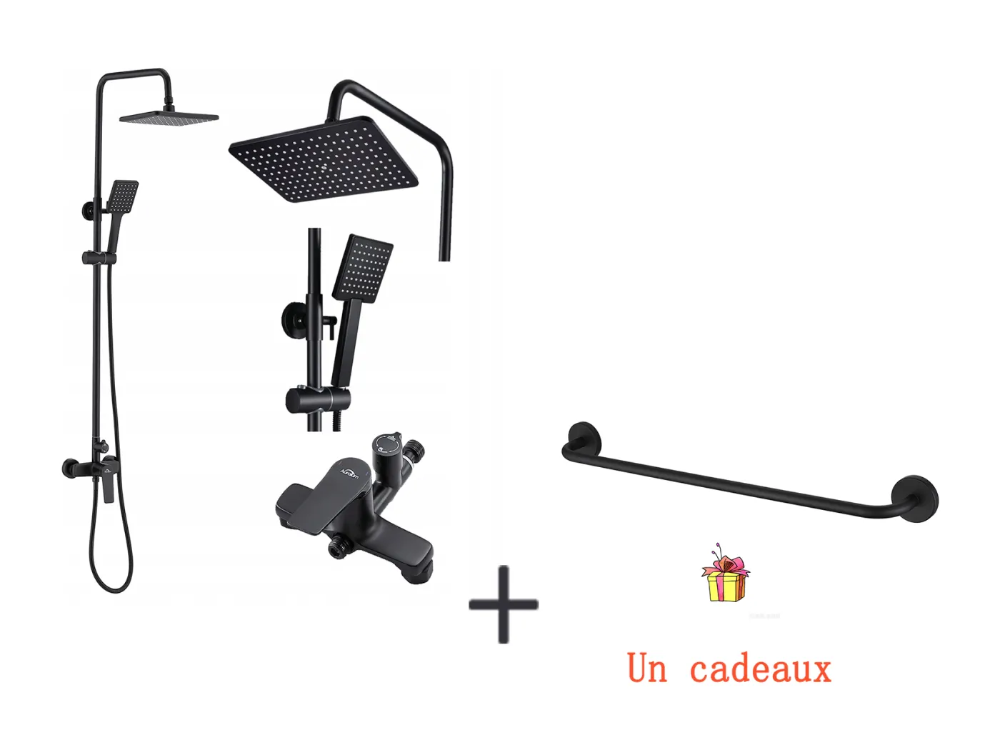 Auralum MAX Duschsäule Griffschalter Duschset + Handtuchhalter fürs Bad, Selbstklebend/Bohren, 60CM, 304 Edelstahl