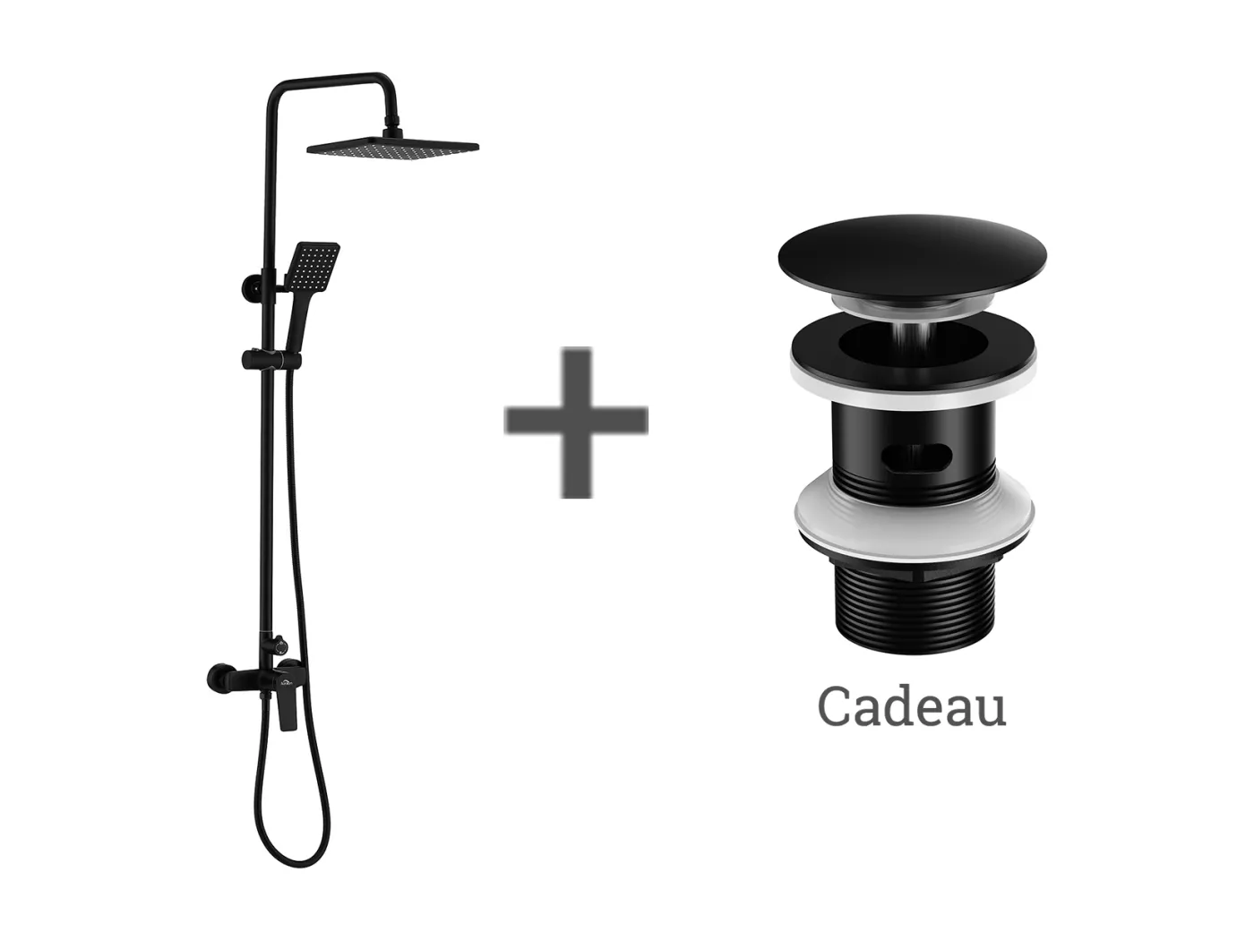 Duschsäulengriffschalter Duschset + Waschbeckenablauf Pop-up-Ablauf mit automatischem Überlauf Universal,Schwarz