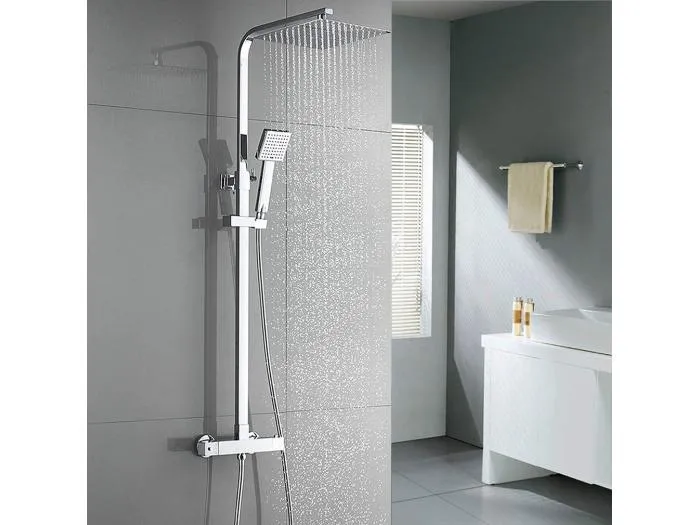 Thermostat-Duschsäule, Duschset mit 10-Zoll-Duschkopf, Messing-Duschsystem, höhenverstellbar für Badezimmer