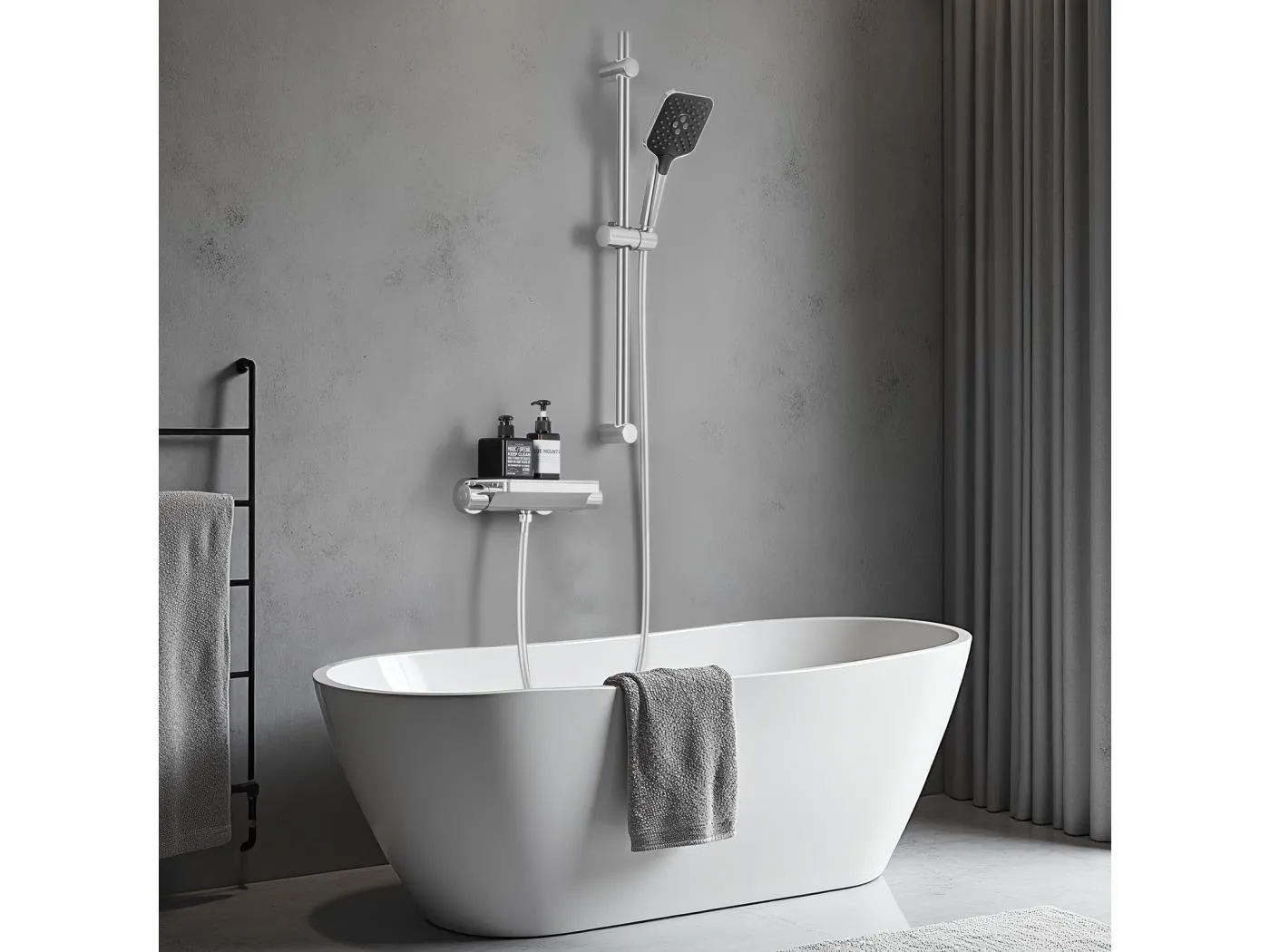 38 °C Thermostat-Duschsäule mit Ablagetisch aus gehärtetem Glas, wandmontiertes Thermostat-Wasserhahn-Set, Chrom