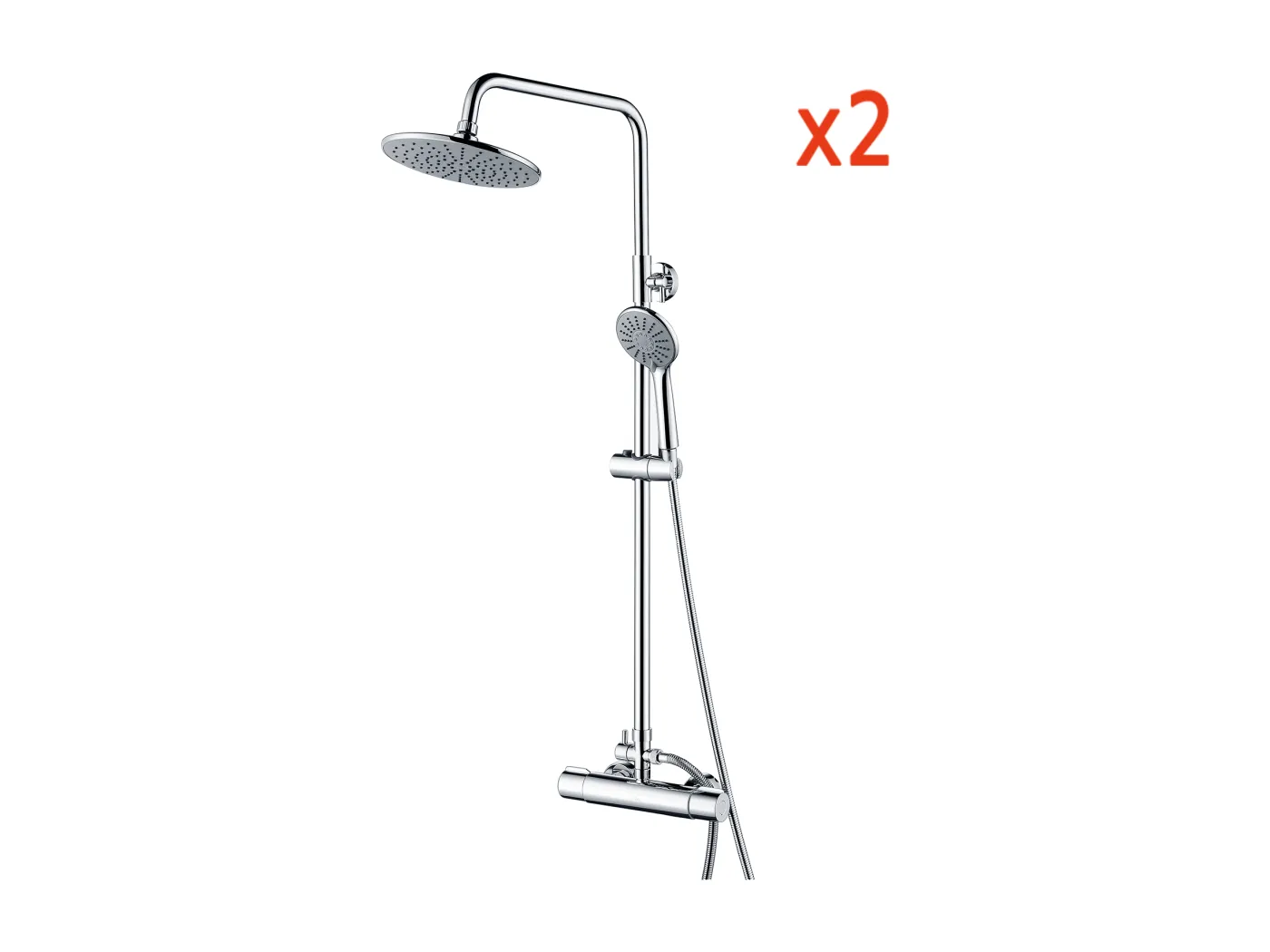 2-teiliges Thermostat-Duschsäulenset, Chrom, rund, Duschset aus Messing, Duschsystem, höhenverstellbar, Handbrause mit 3 Wasserstrahlen