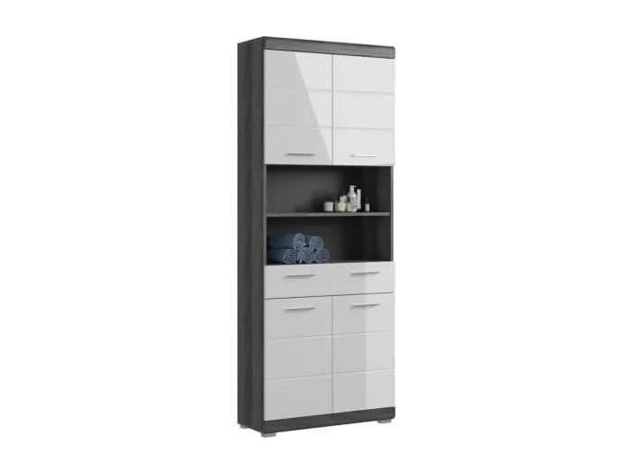 Badezimmerschrank SCOTT – 4 Türen und 1 Schublade – Dunkelgrau und Weiß – 74x191x31 cm