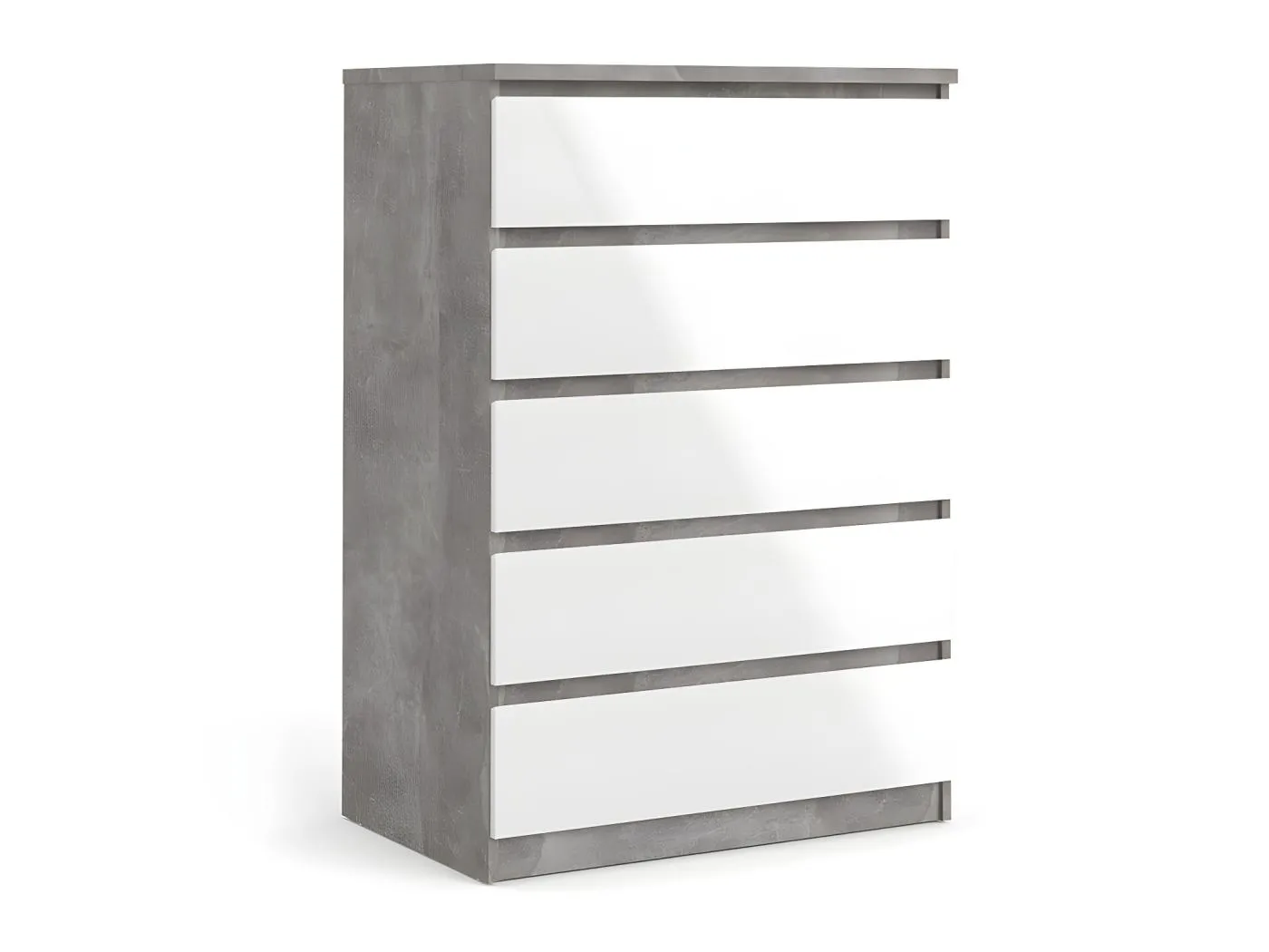 Nada Kommode hoch mit 5 Schubladen, beton dekor,weiss hochglanz.