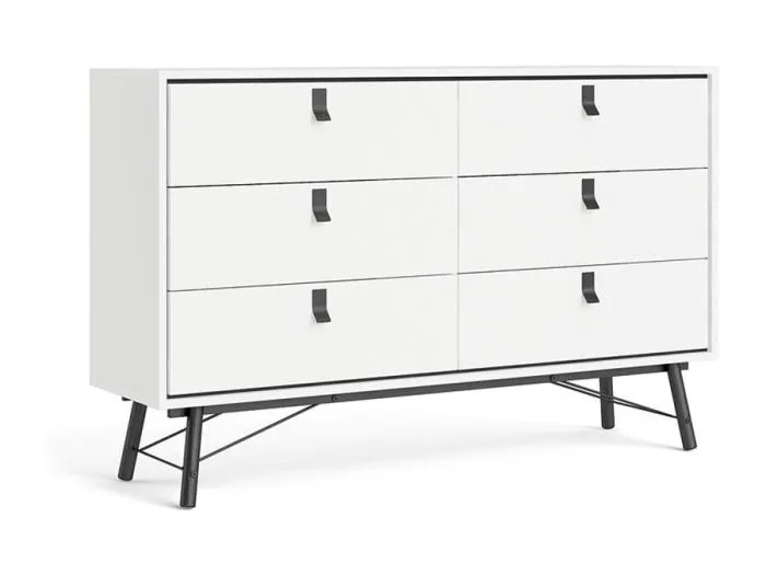 Rye Kommode breit 6 Schubladen mattweiss.