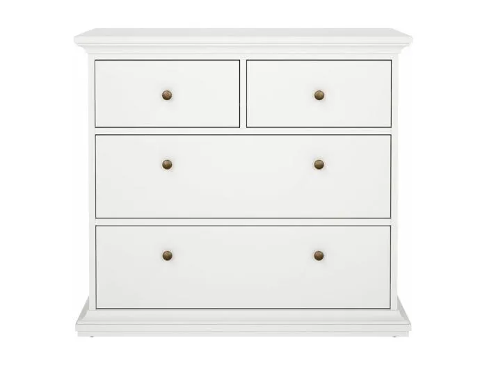 Venedig Kommode mit 2 kleinen und 2 grossen Schubladen, Breite 96 cm, Höhe 86 cm weiss.