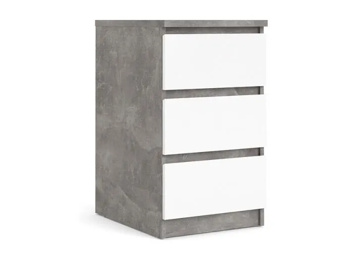 Nada Kommode niedrig und schmal 3 Schubladen, beton dekor,weiss hochglanz.