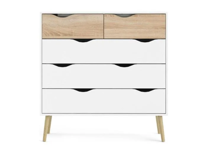 Napoli kommode mit 5 Schubladen weiss und Eiche.