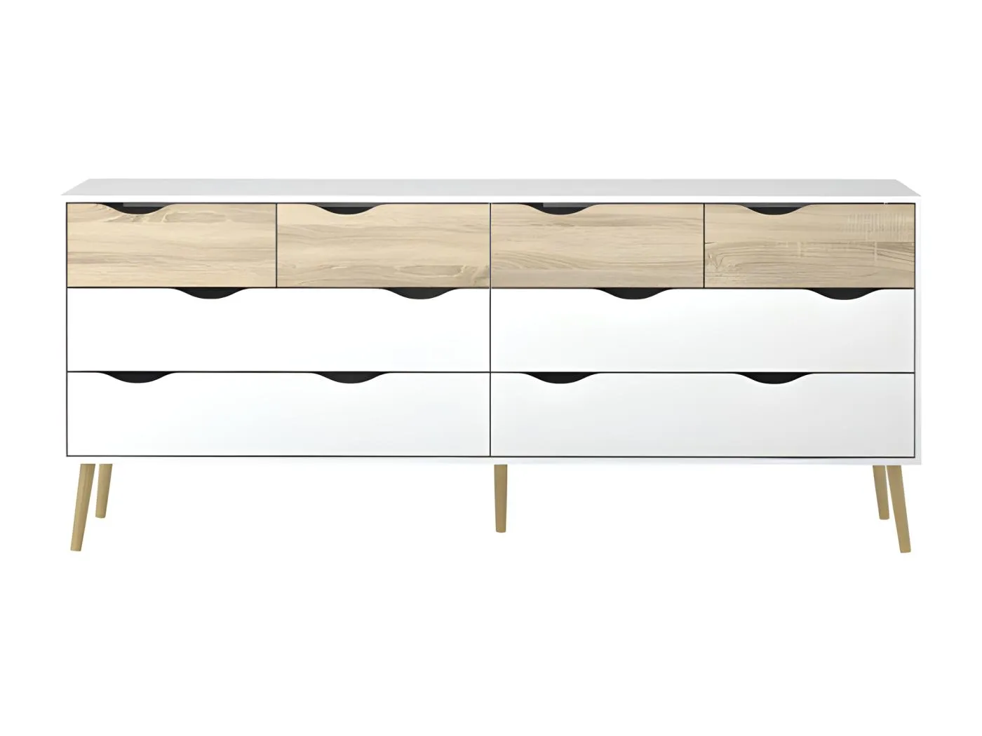 Napoli kommode mit 8 Schubladen, weiss und Eiche.