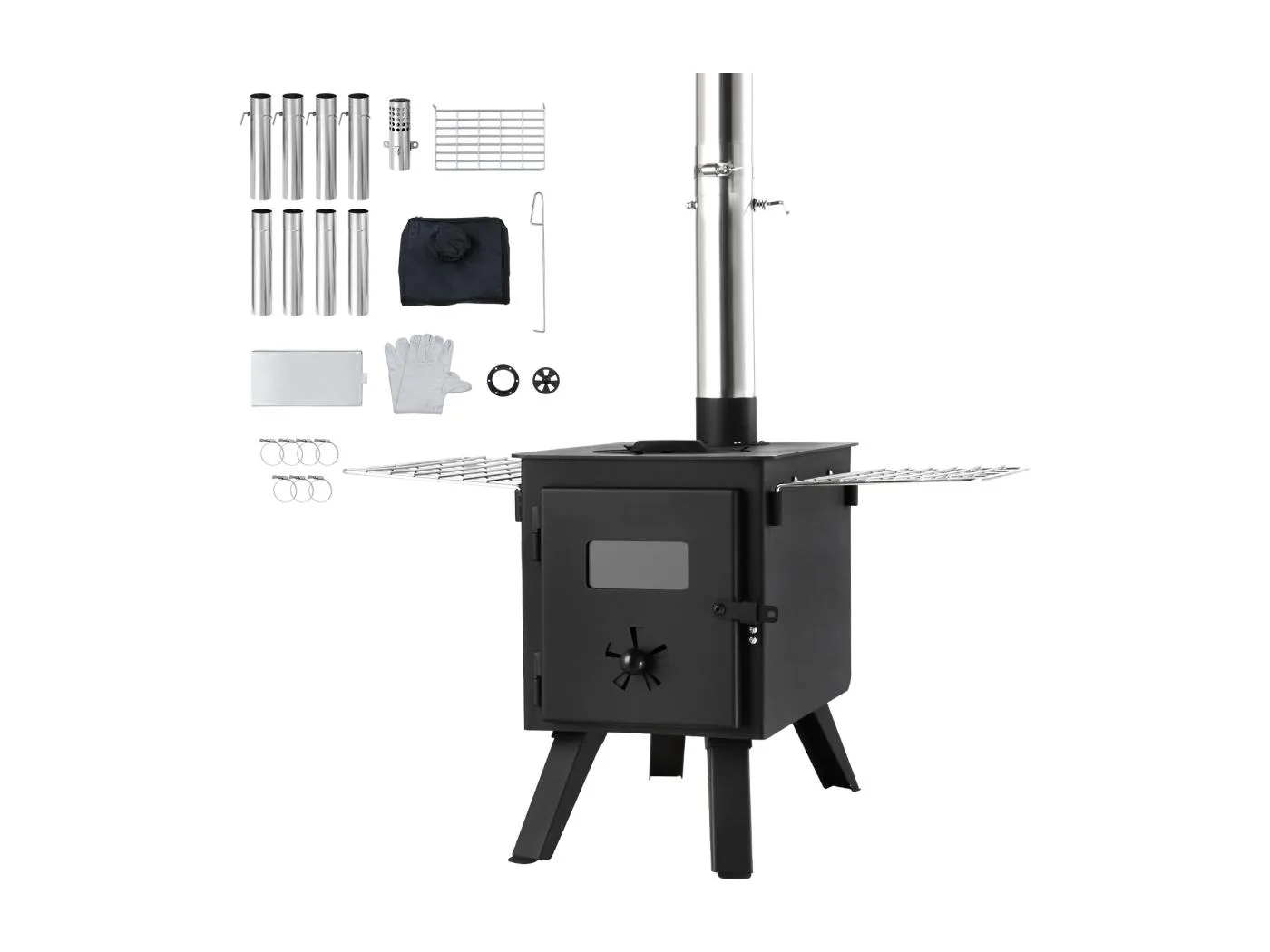 Tragbarer Holzofen SucceBuy, 217 cm, Grillofen für Campingzelte mit Rohren