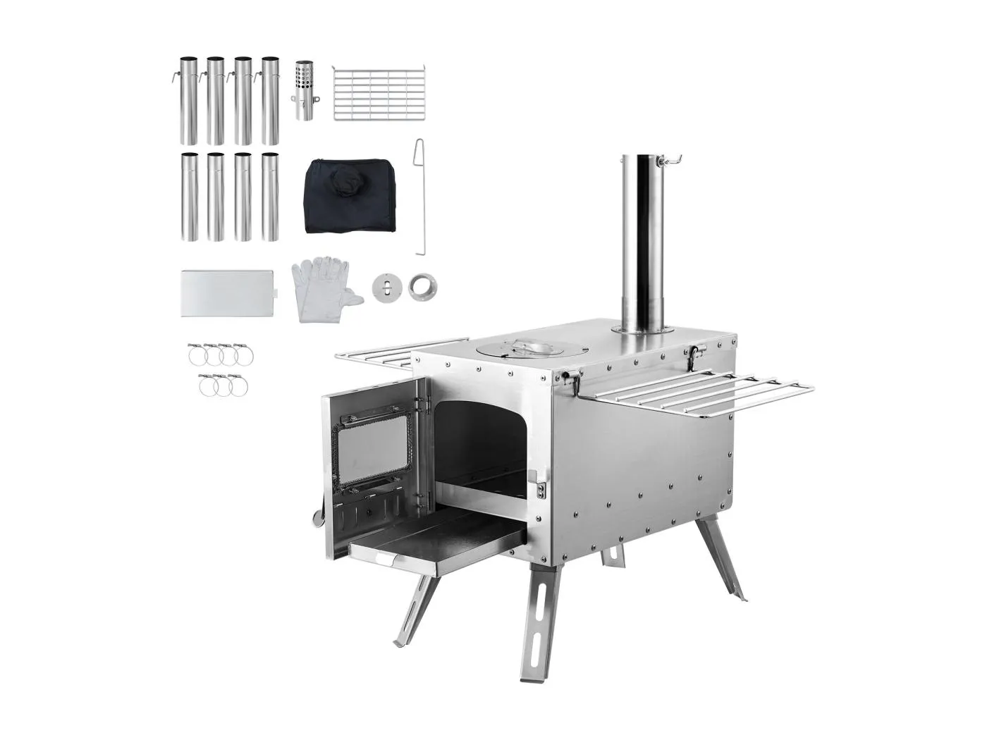 Tragbarer Holzofen SucceBuy voor op de Camping, Uit Roestvrij Staal met Schoorsteenpijpen