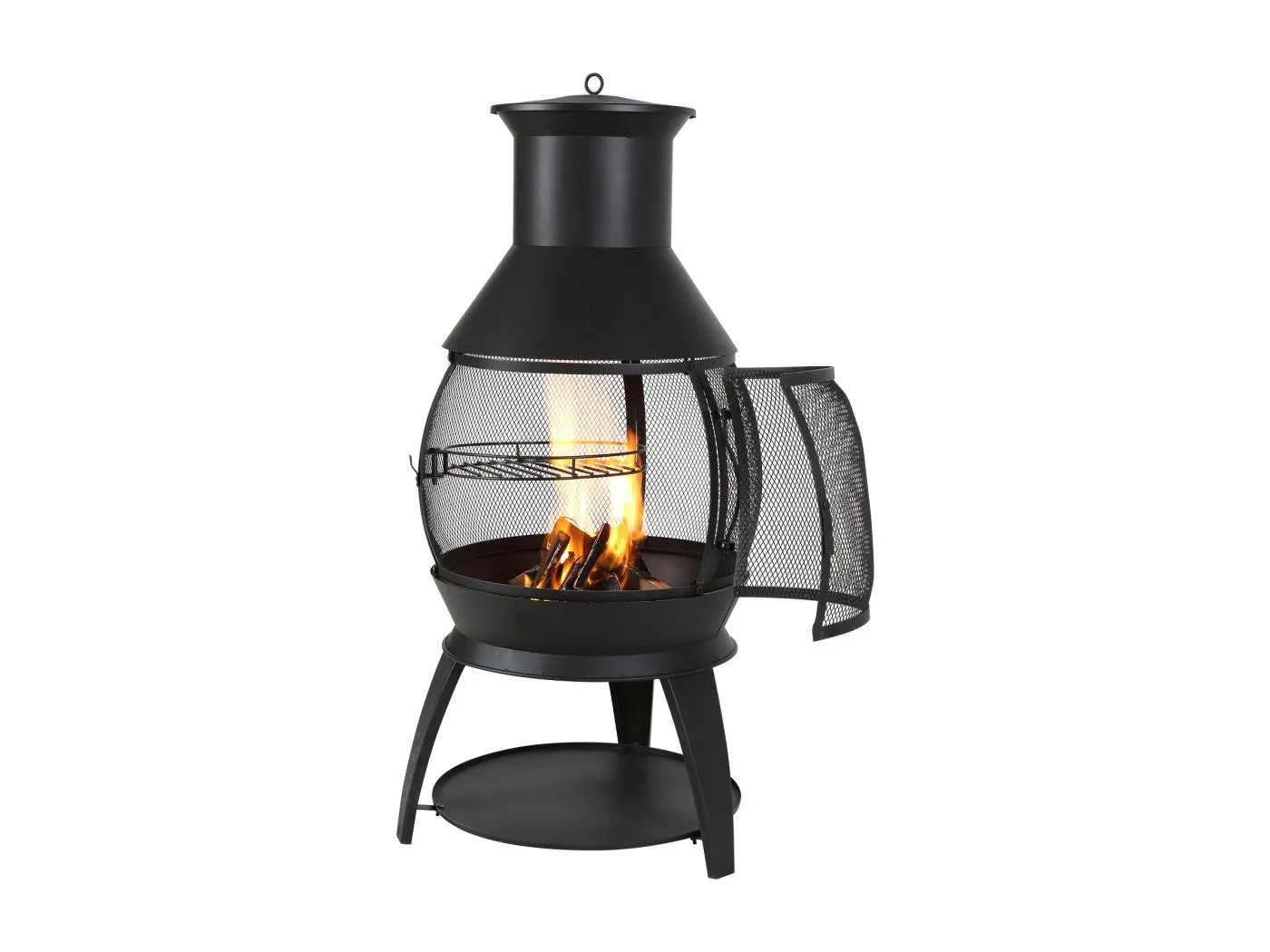 Außenkamin SucceBuy, aus Eisen von 56 cm, mit Gitter und Kamindeckel, für Gartenpartys, Camping und Open-Air-Feste