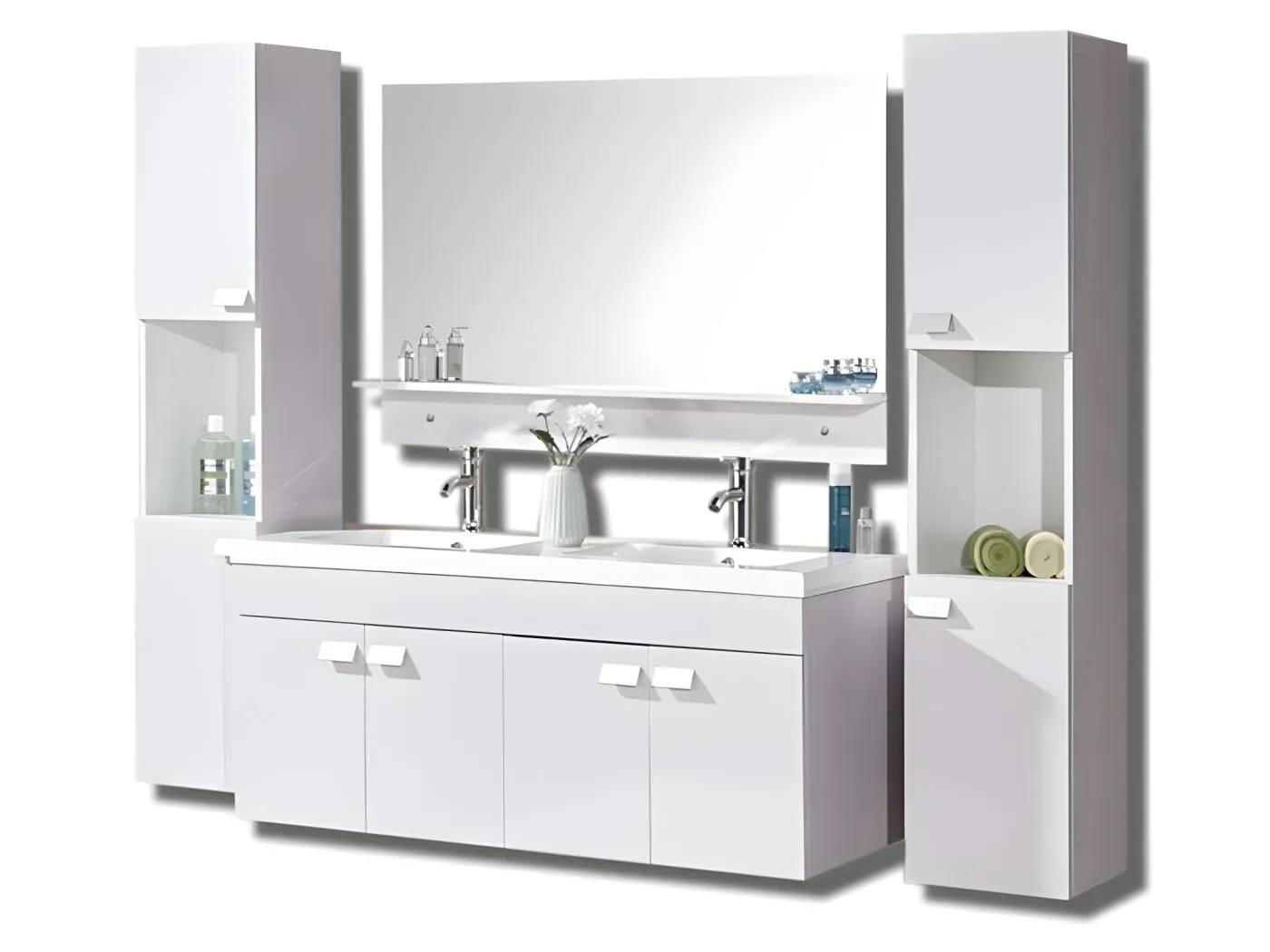 Badezimmer-Set 120 cm Weiß mit Säule und Waschbecken - Bernice