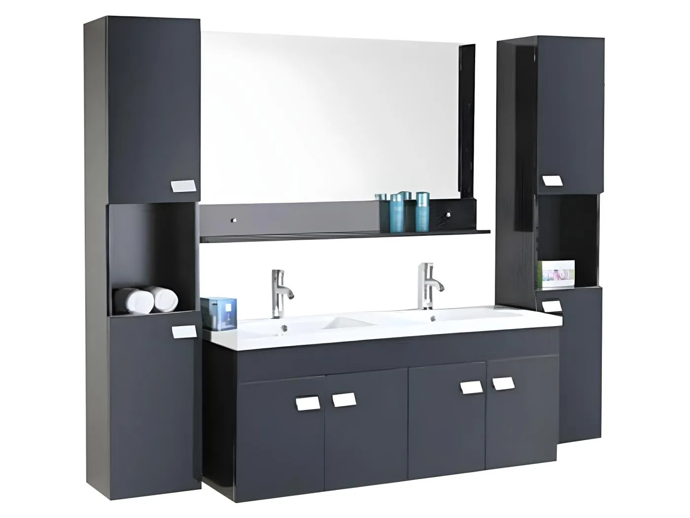 Badezimmer-Set 120 cm Schwarz mit Säule und Waschbecken - Belle
