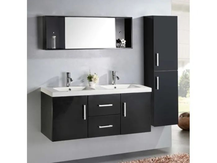 Badezimmer-Set 120 cm Schwarz mit Säule und Waschbecken - Estelle