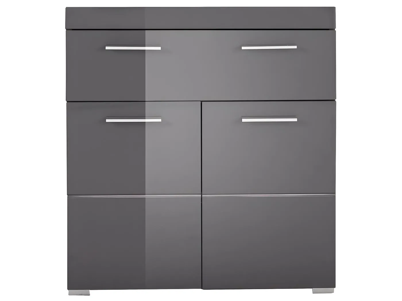 AmandaMando Bad Standtype Stauraum 2 Türen, 1 Schublade grau, grau Hochglanz.