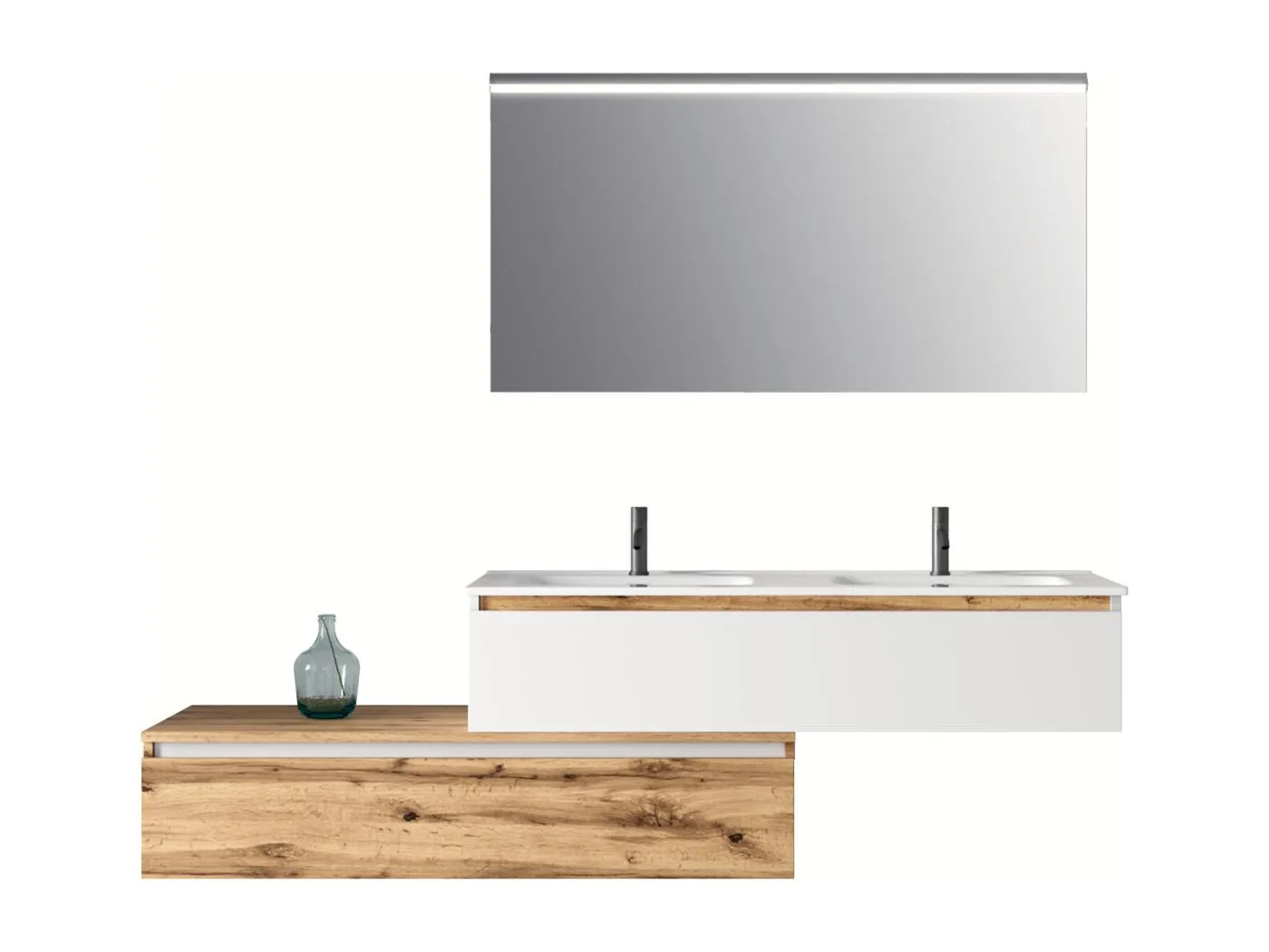 4-teiliges Doppelwaschtisch-Set ASTRA Weiß / Eiche