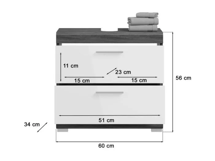Badezimmer-Set SCOTT – Waschtischunterschrank, Spiegel und 2 Halbsäulen