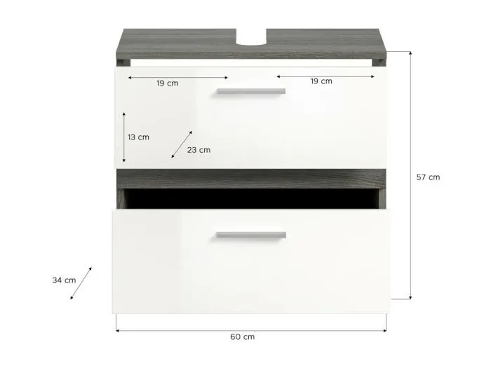Badezimmermöbel-Set WILLIAM – Dunkelgrau und Weiß – 110x191x34 cm