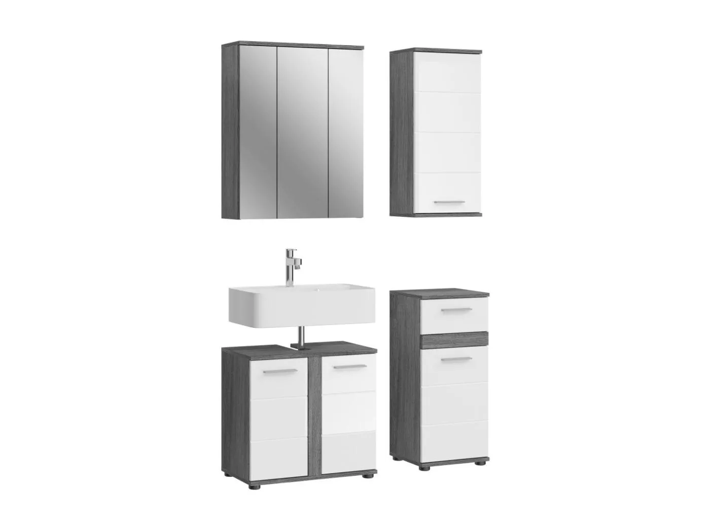 Möbelset für das Badezimmer WILLIAM – Dunkelgrau und Weiß – 114x191x34 cm