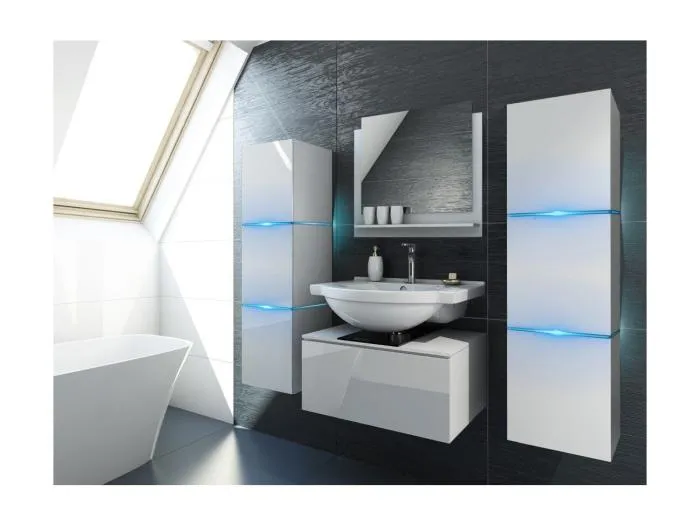 Badezimmermöbelset in Weiß, Kollektion OWL. 2 Säulen 37x110x35, Waschtischunterschrank