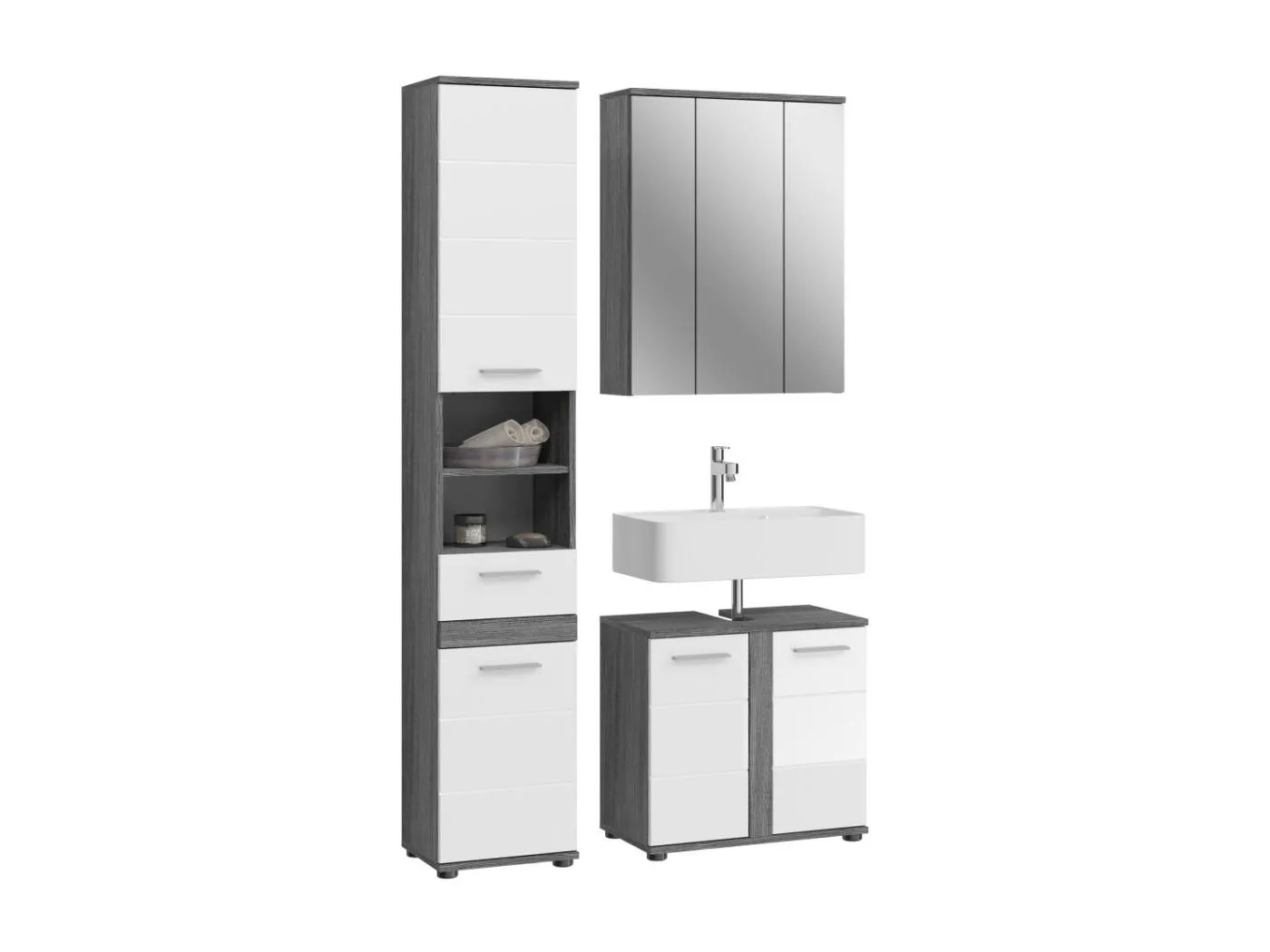 Badmöbelset WILLIAM – Dunkelgrau und Weiß – 114x191x34 cm