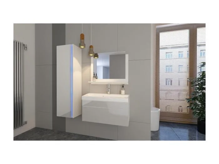 Badezimmermöbel-Set der Kollektion BIRD, in mattem und glänzendem Weiß mit einem Schrank